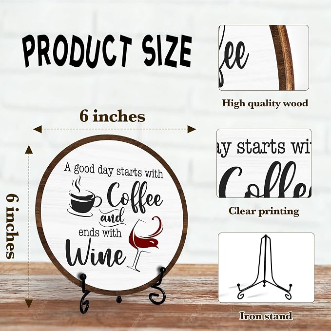 Coffee And Wine Desk Decor Sign, Rustic Funny Wooden Box Plaque, A Good Day - Image 2