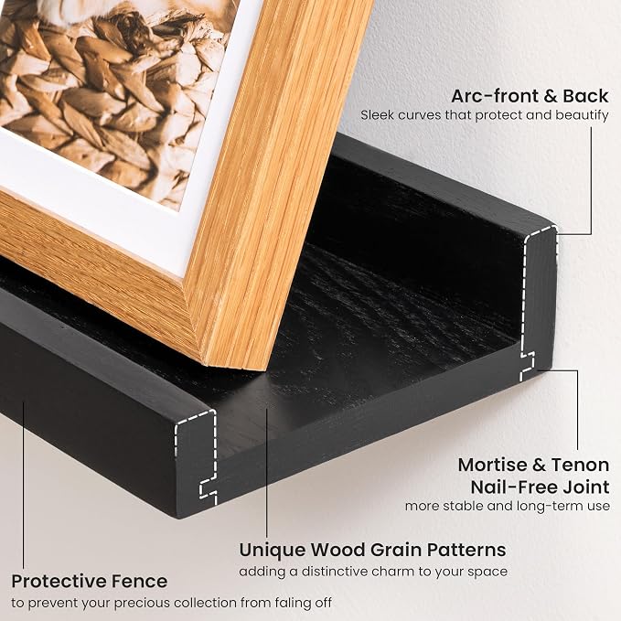 Acovy Solid Ash Wood Picture Ledge Shelf, 24 Inch Floating Shelves - Image 5