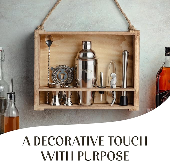 Mixology & Craft Rustic Cocktail Shaker Set – Includes Wood Stand, Complete - Image 7