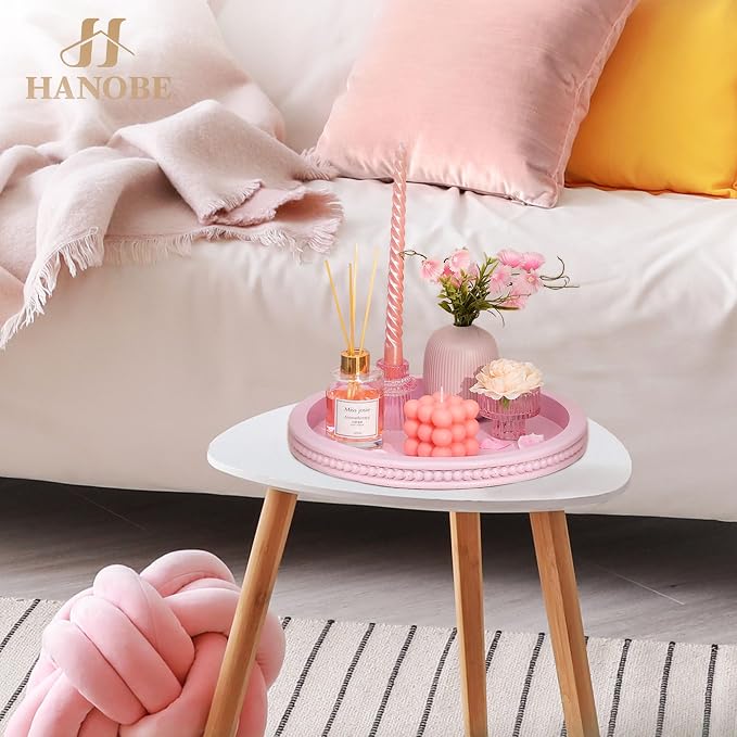 Hanobe Pink Tray Decorative Round: Beaded Perfume Trays Decor - Image 9