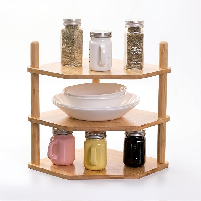 3-Tier Expandable Bamboo Corner Shelf by WooFawn