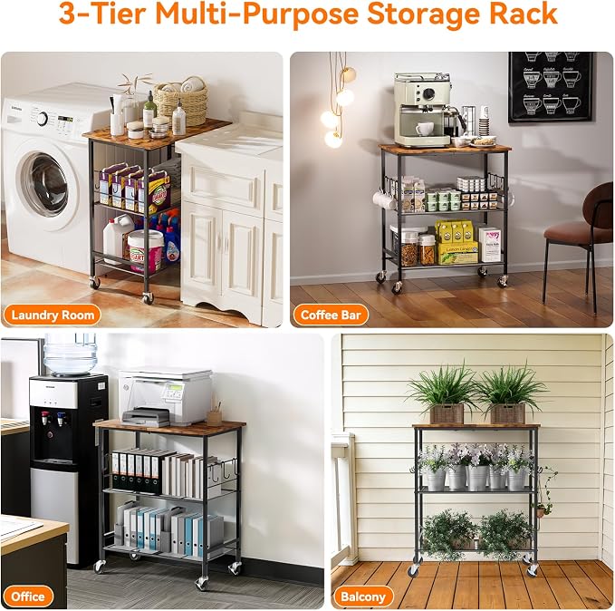 NTE Rolling Kitchen Microwave Cart, 3 Tier Microwave Stand - Image 8
