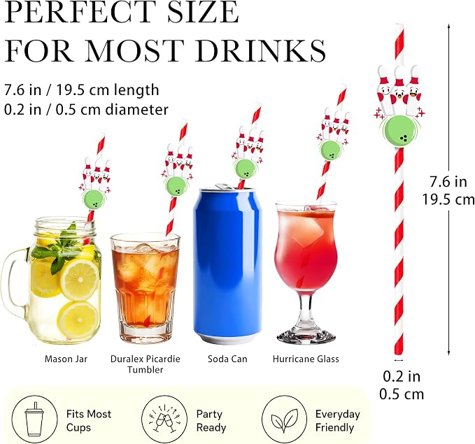 Disposable Bowling Themed Drinking Straws, Perfect Party Supplies - Image 2