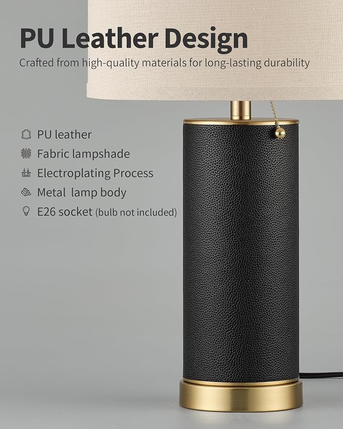 KDG 23.4" Black PU Leather Table Lamps - Image 3