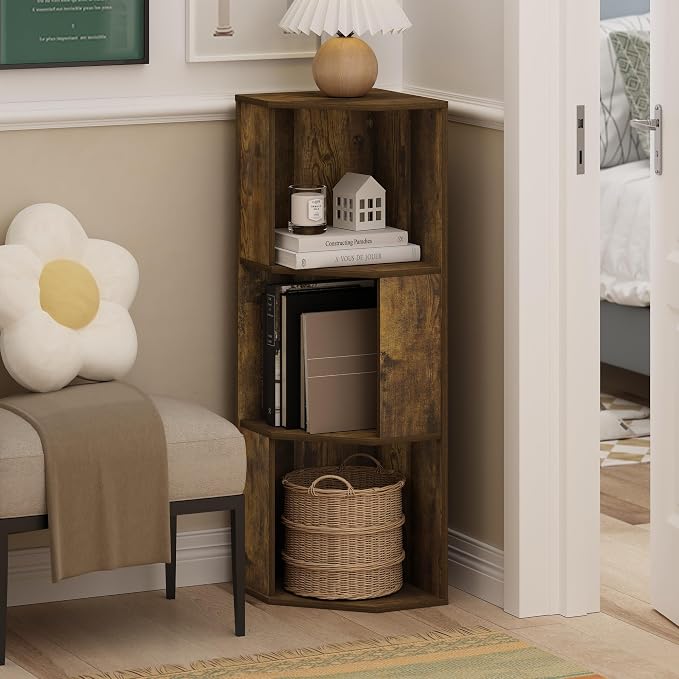 Furinno ECON Corner Shelf, 3-Tier Corner Book Shelf, Standing Storage Shelves - Image 2