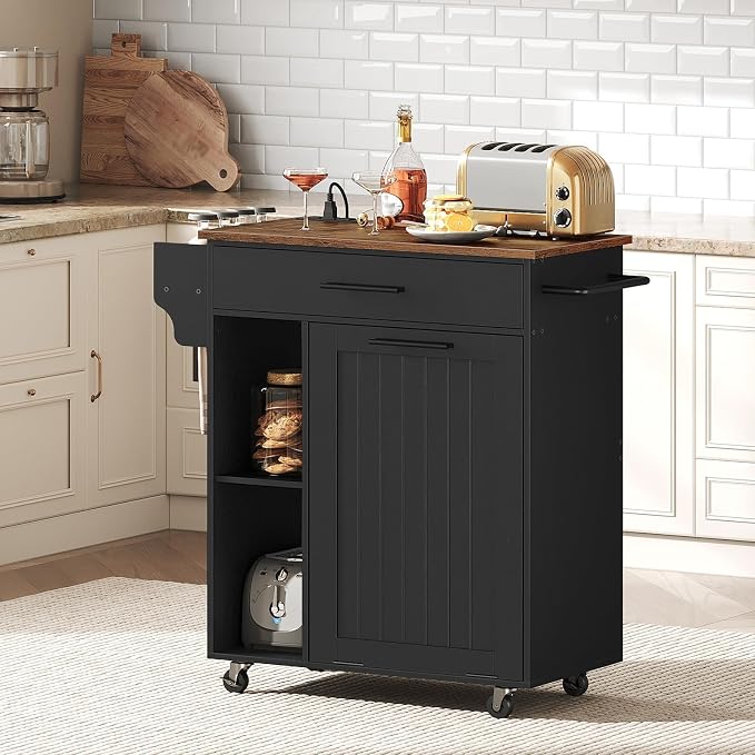 HOOBRO Kitchen Island with Trash Can Storage, Rolling Kitchen Island on Wheels - Image 4