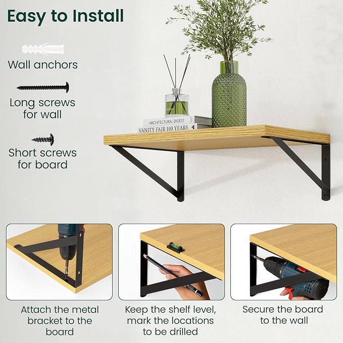 Floating Shelves 12 Inch Deep, 16W x 12D Wall Shelf Set of 2, 35 lbs Heavy Duty - Image 7