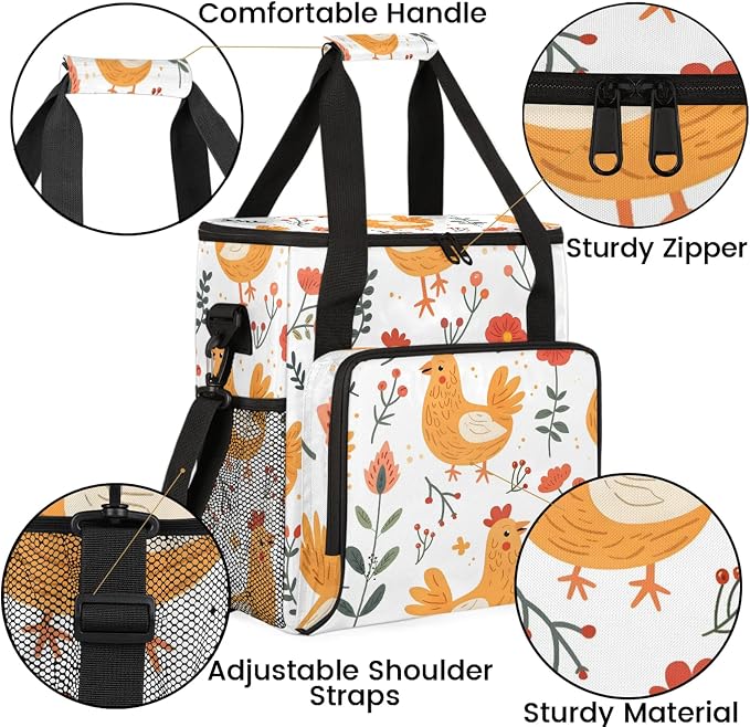 Farmhouse Rooster Chickens Coffee Maker Carring Bag, Large Insulated Storage - Image 6