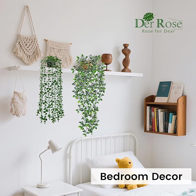 Der Rose 2 Pack Fake Hanging Plants Artificial Potted Plants Indoor and Outdoor - Image 2