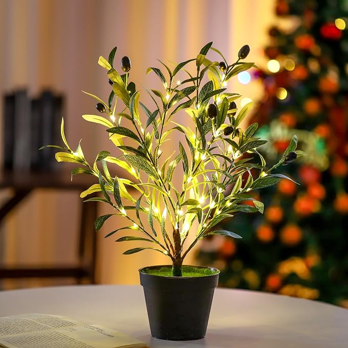 Artificial Olive Tree Lamp, Faux Olive Tree and Fruits Artificial Plant by Hibeauti