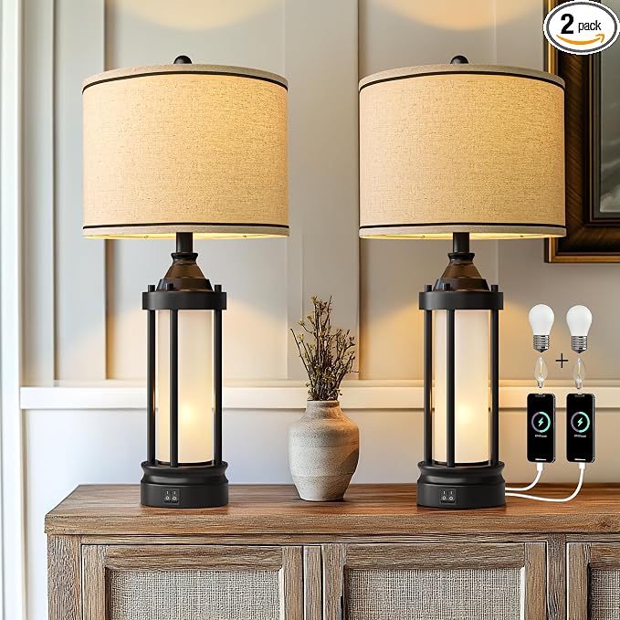 25'' Table Lamps for Bedroom Living Room Lamps Set of 2 Farmhouse Nightstand by G-SAFAVA