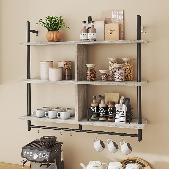 Bestier 41" Floating Kitchen Shelves Wall Mounted 3 Tier Coffee Bar Mug Shelf by Bestier