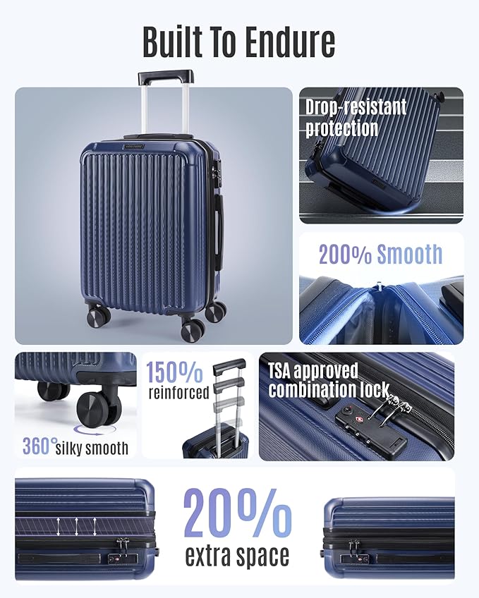 LIGHT FLIGHT Carry On Luggage 22x14x9 Airline Approved, Dark Blue | 22x14x9 - Image 2