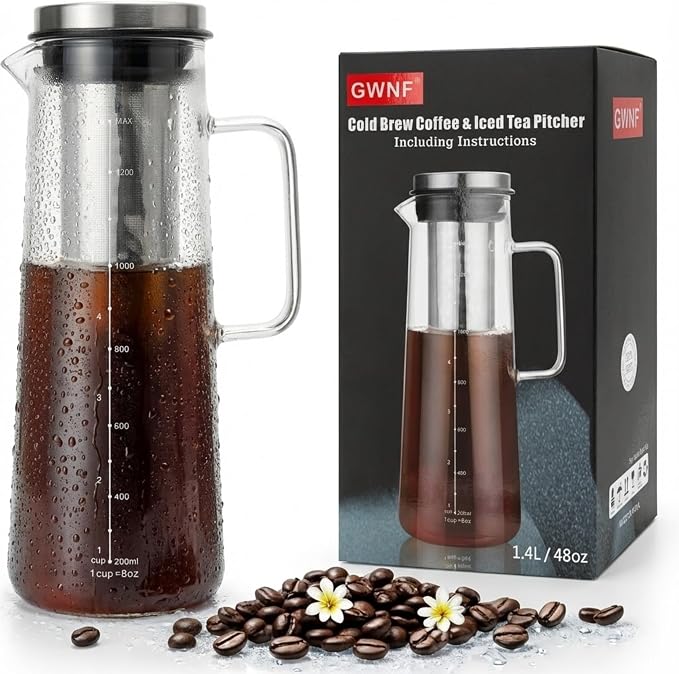 Cold Brew Coffee Maker & Ice Tea Maker, 1.4L/48oz Cold Brew Pither, by GWNF