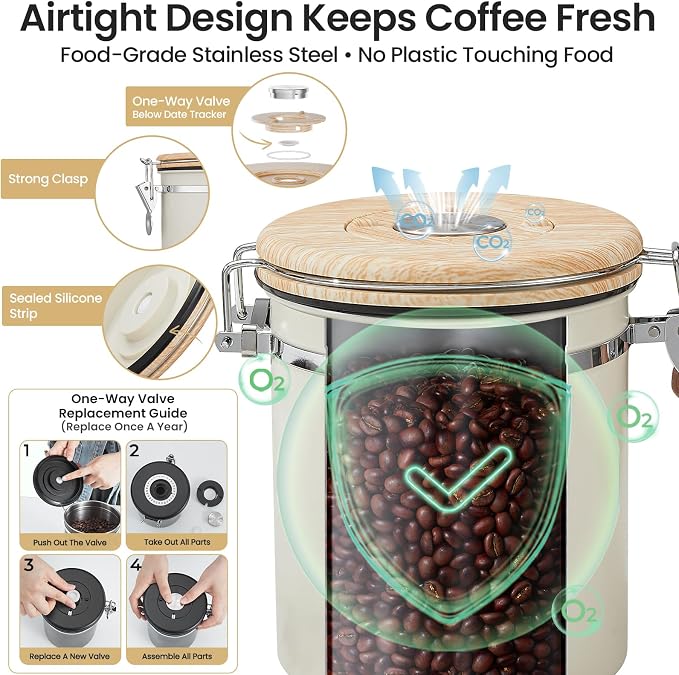 Veken Coffee Canister, Airtight Stainless Steel Kitchen Food Storage Container - Image 3