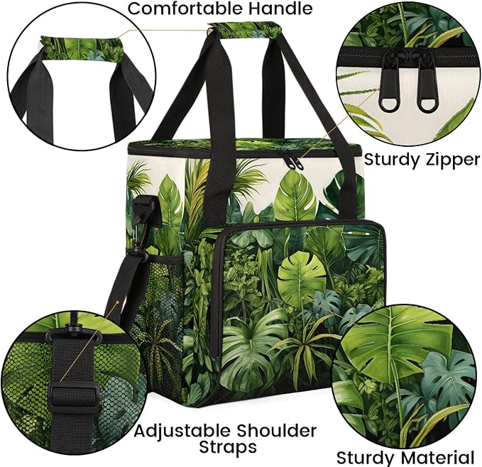 Tropical Green Leaves Coffee Maker Carring Bag, Large Insulated Storage - Image 6