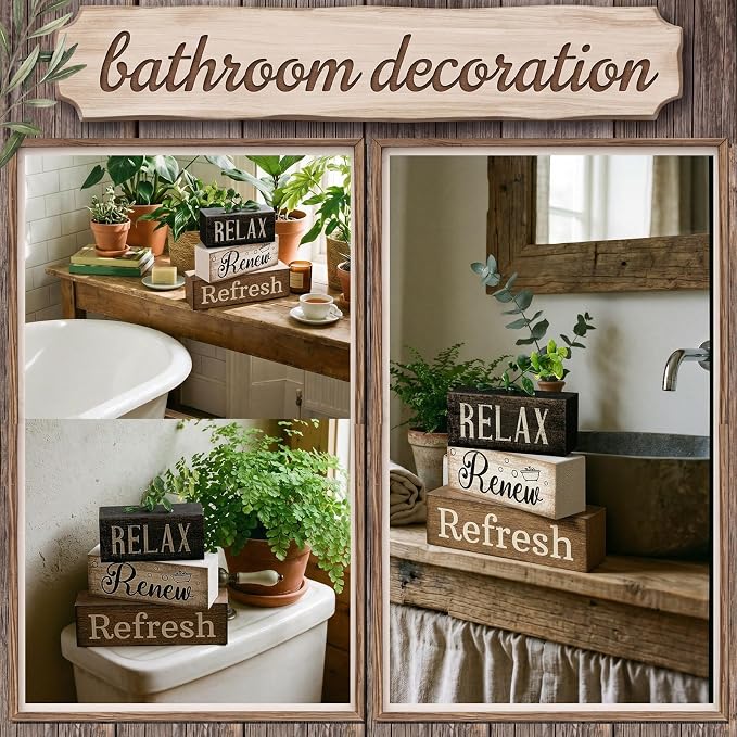 Lineshading 4 Pcs Bathroom Shelf Decor Sign Farmhouse Bathroom Decor and - Image 5