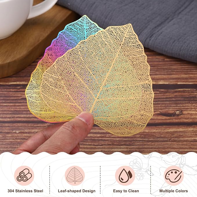 uxcell 4 Pcs Stainless Steel Drink Covers, Leaf Shape Wine Glass Covers - Image 3