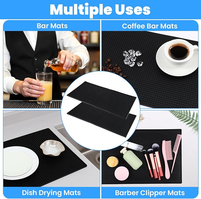 2 Pcs Bar Mat for Countertop 24 x 12 Inch, Large Non Slip Rubber Mat Service - Image 7