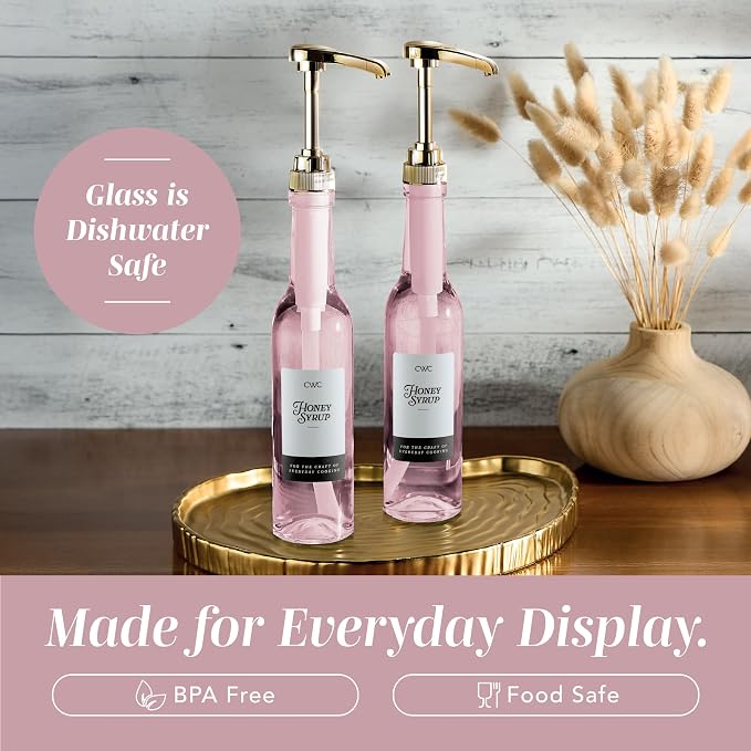 COOK WITH COLOR Glass Coffee Syrup Dispenser with Pump- Set of 2 Syrup Bottles - Image 3