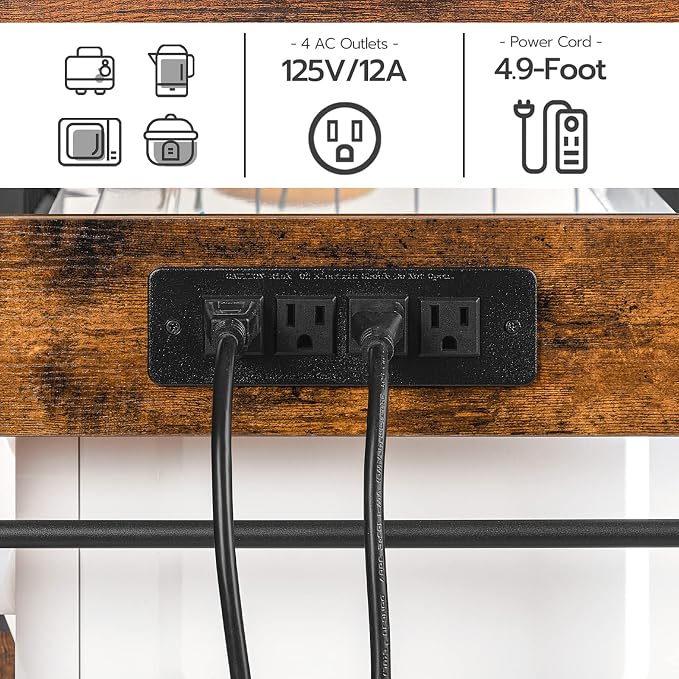 HOOBRO Bakers Rack with Power Outlet, 35.4 Inches Coffee Bar with Mesh Basket - Image 6