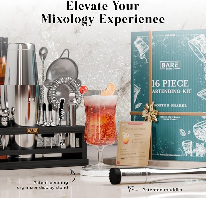 BARE BARREL® Mixology Bartender Kit Bar Set | 16-Piece Cocktail Shaker Set | - Image 8