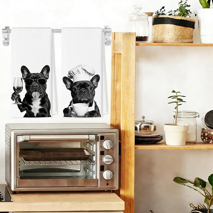 Funny French Bulldog Kitchen Towels Set of 2, Dog Kitchen Bar Accessories - Image 3