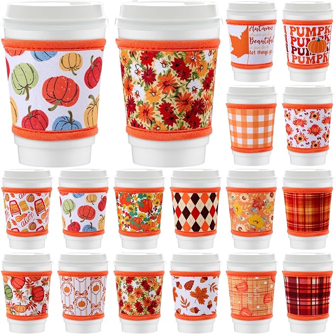 Potchen 16 Pack Reusable Iced Coffee Cup Sleeves Neoprene Insulated Drink Cup by Potchen