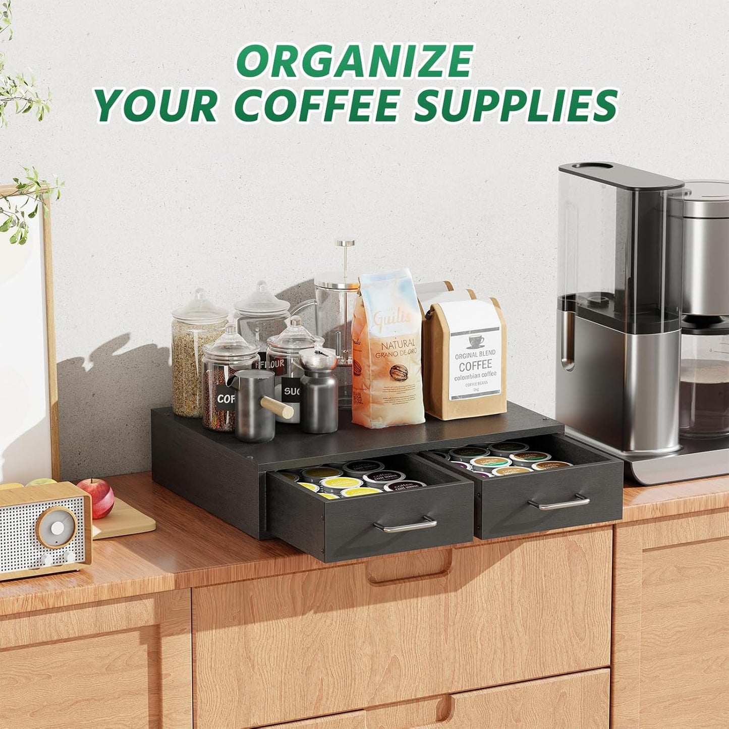 Simple Trending K Cup Organizer Coffee Pod Storage Box, Tea Organizer Holder and Drawer Storage Holds, 30 Pods Capacity, Black