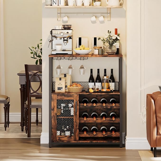 3-Tier Rustic Brown Wine Bar Cabinet by IDEALHOUSE
