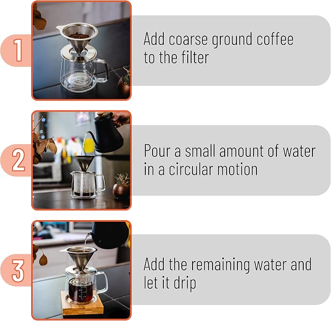 Brew To A Tea BTaT- Pour Over Coffee Maker Set, Double Wall Glass, 16 oz - Image 5