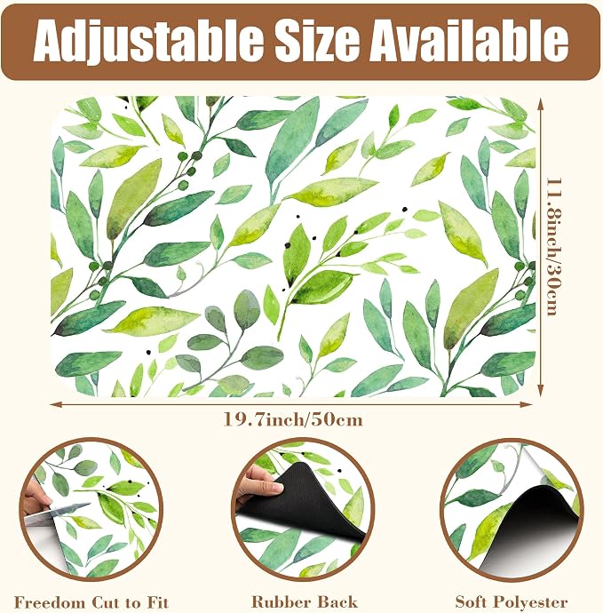 Dish Drying Mat Watercolor Green Leaves Coffee Bar Mat - Image 2