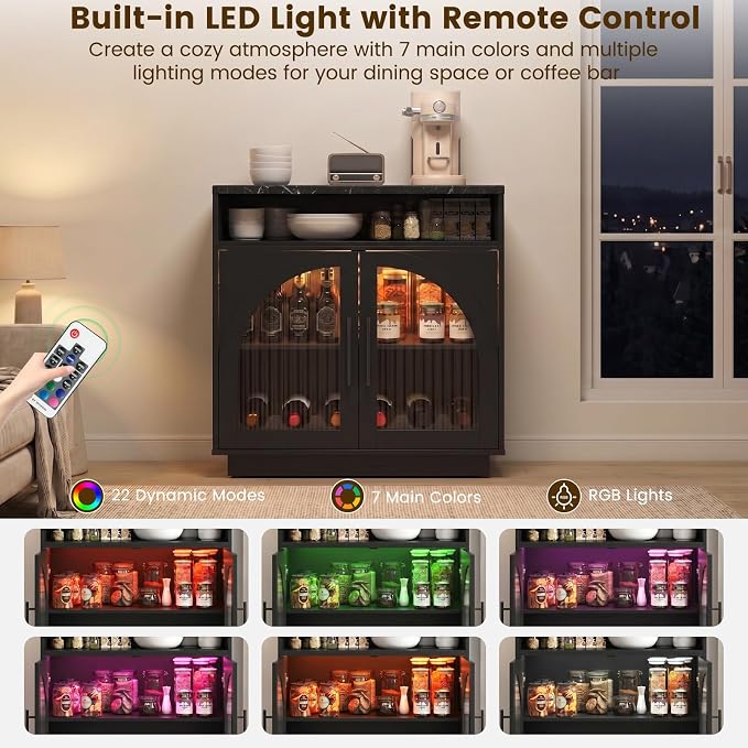Coffee Bar Cabinet with Storage and LED Lights, Entryway Accent Cabinet | 31.5" - Image 5