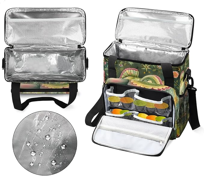 Green Elephant Boho Coffee Maker Carring Bag, Large Insulated Storage Organizer - Image 3