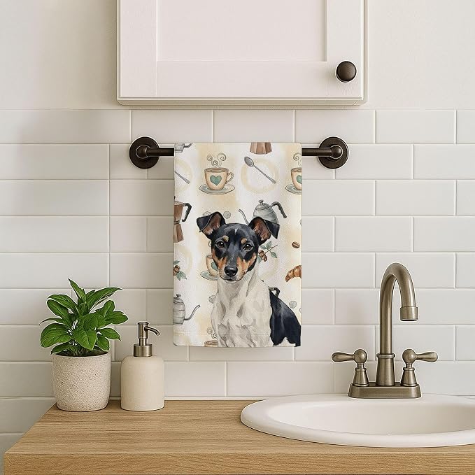 Caroline's Treasures Black and White Rat Terrier Coffee Bar Kitchen Towel - Image 7