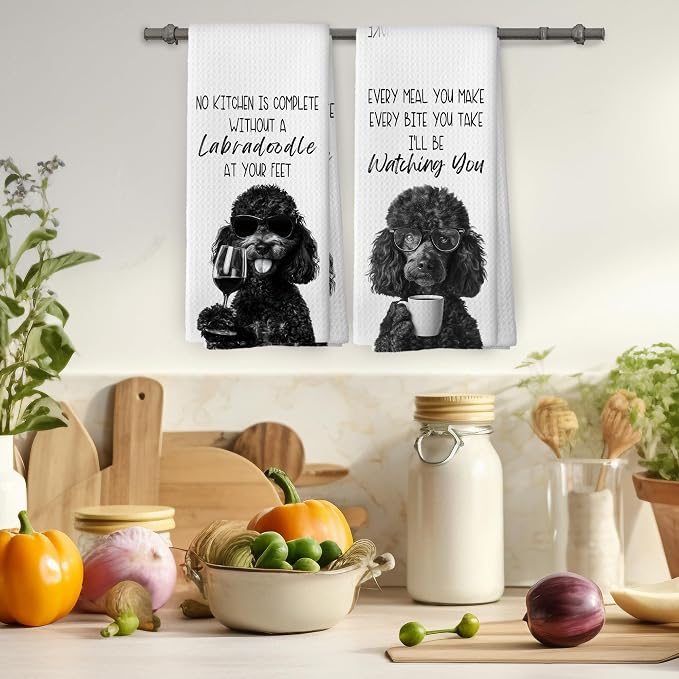 Funny Black Labradoodle Kitchen Towels Set of 2, Dog Kitchen Accessories - Image 4