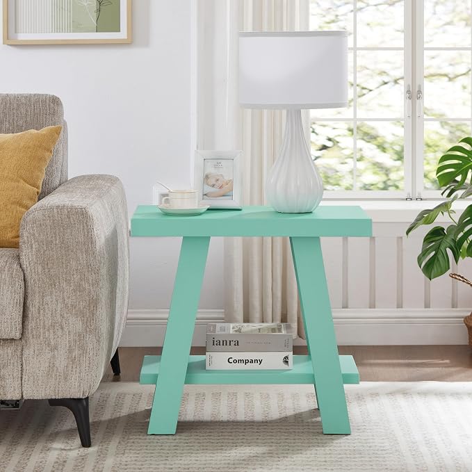 Teal End Table with Bottom Storage Shelf, 23.5 Inch Wide Contemporary Side - Image 6