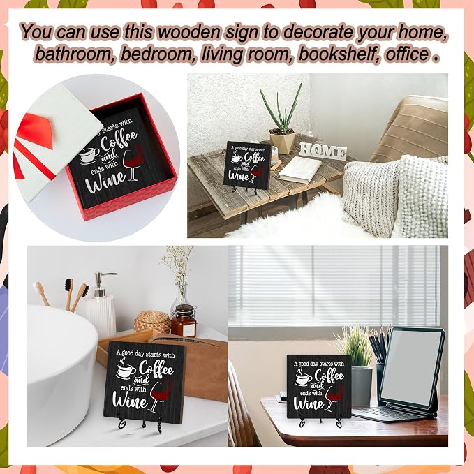 Coffee And Wine Desk Decor Sign, Rustic Wooden Sign - Image 3