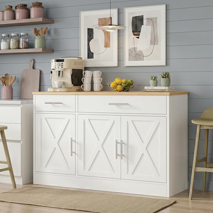 Vongrasig Buffet Cabinet with Storage, 43” Farmhouse Coffee Bar Cabinet with 3 by Vongrasig