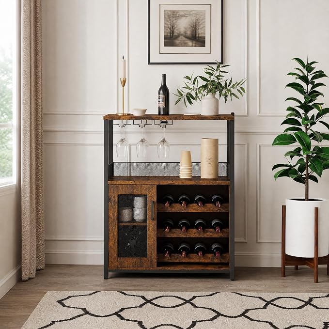 Wine Bar Cabinet with LED light, 3-Tier Removable wine rack cabinet glass holder - Image 3