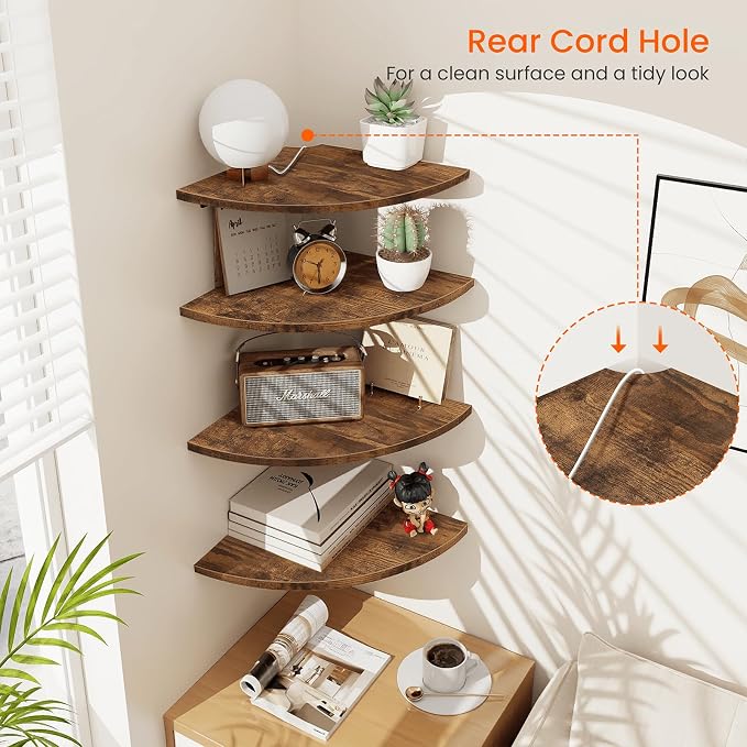 Homode Corner Wall Shelf, 12 Inch Wide Wooden Corner Floating Shelves - Image 4