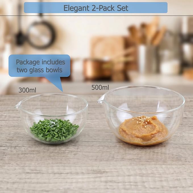 EIKS Glass Bowls with Spout for Mixing and Serving Sauce Jam Salad Coffee Milk - Image 2
