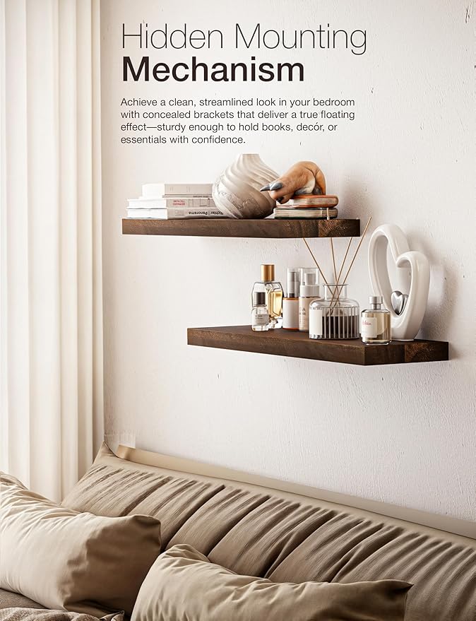 BATODA Set of 2 24" Acacia Floating Shelves - Image 5