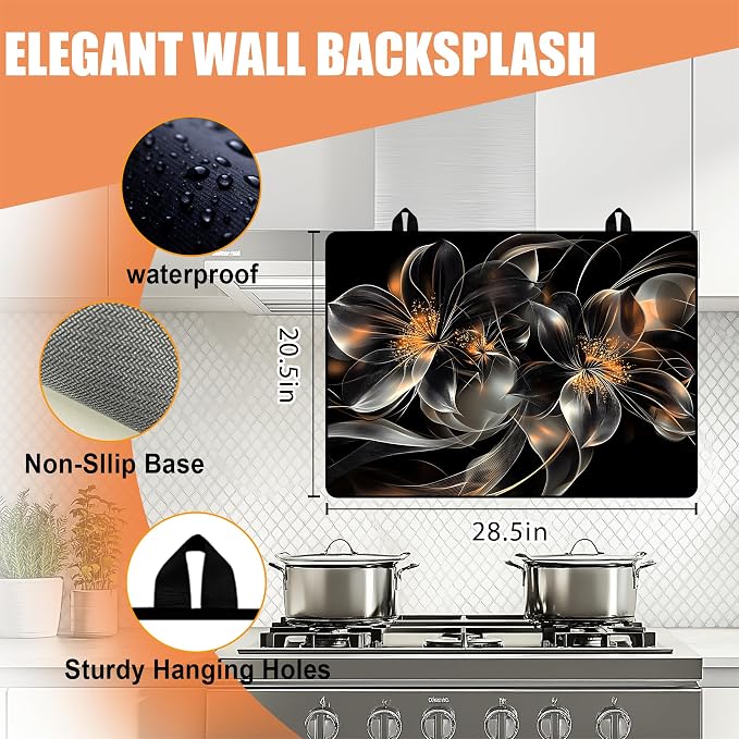 28"x20" Anti-Slip Electric Stove Top Cover Black flowers Foldable - Image 4