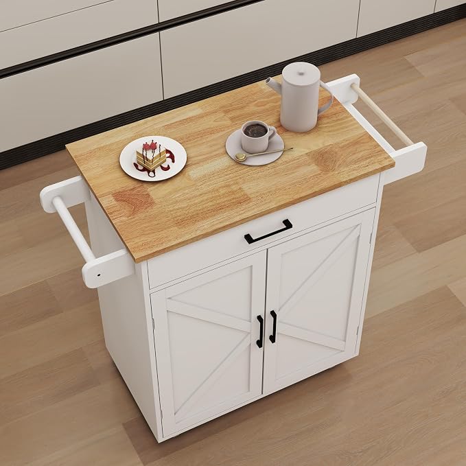 White Kitchen Island on Wheels - Image 4