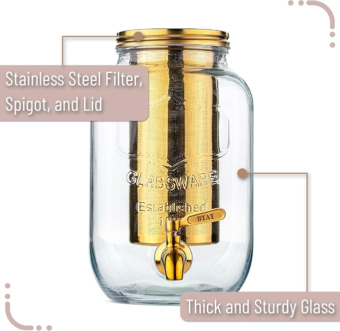 BTaT- 1 Gallon Cold Brew Coffee Maker, Thick Glass Pitcher - Image 3