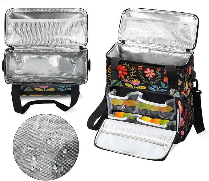 Boho Floral Coffee Maker Carring Bag, Large Insulated Storage Organizer Case - Image 3