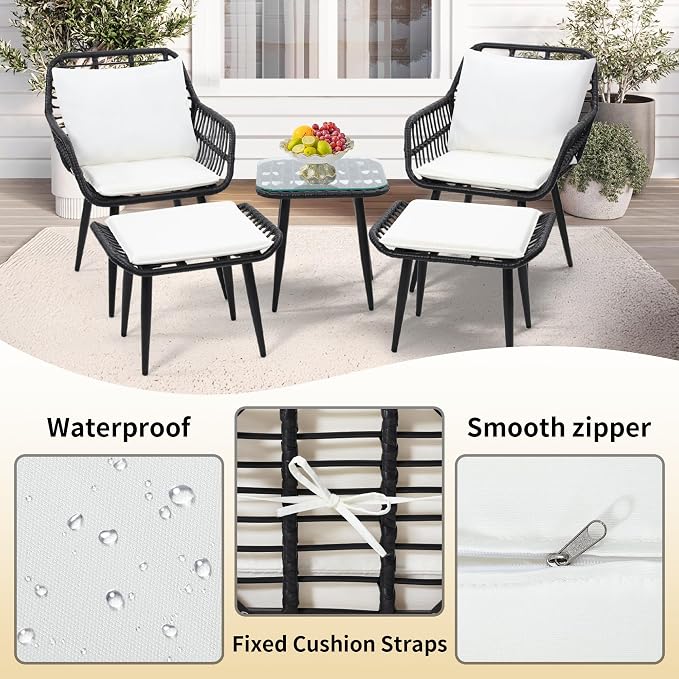 KROFEM 5 Piece Wicker Bistro Patio Conversation Furniture Set, Includes 2 Chairs - Image 5