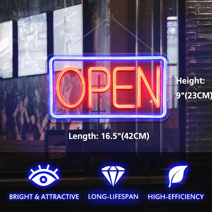 Open Signs for Business, Neon Open Sign Led, 16.5"x 9", - Image 3
