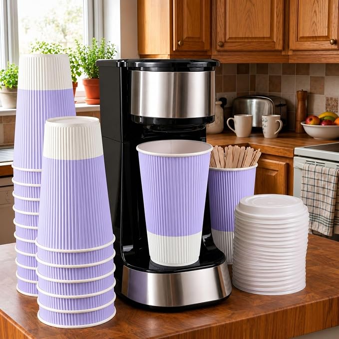 Restaurantware Ripple Wall Coffee Cups 25 Count 16 Ounce Insulated Light Purple - Image 3